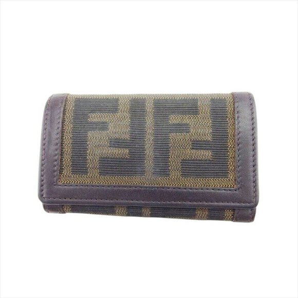 FENDI Key Case Zukka xx Dark Nylon x Leather Authentic USED - Picture 1 of 9